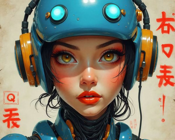 Cyberpunk Digital Portrait of a Young Girl's Face