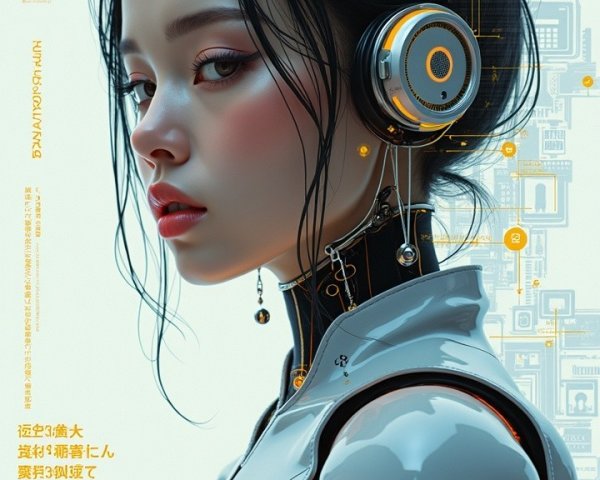 Futuristic Female Figure in Cyborg-Inspired Attire