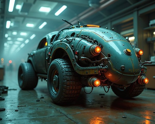 Futuristic Retro-Styled Beetle Design in Workshop