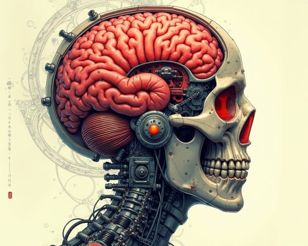 Futuristic Skull with Mechanical and Robotic Features