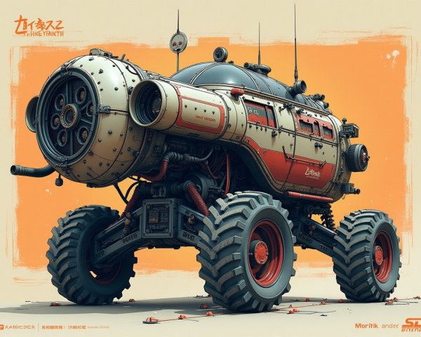 Futuristic Steampunk Vehicle for Rugged Terrain Exploration