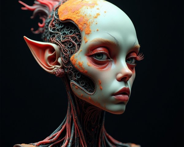 Humanoid Figure with Organic and Mechanical Elements