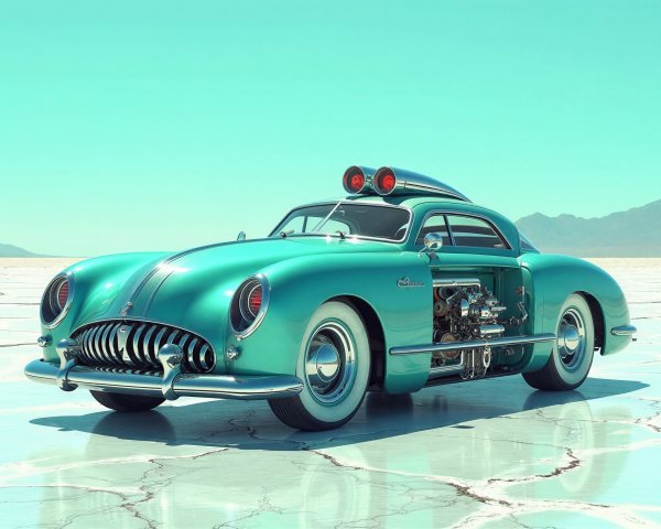 Vintage Teal Hot Rod on Cracked Turquoise Ground