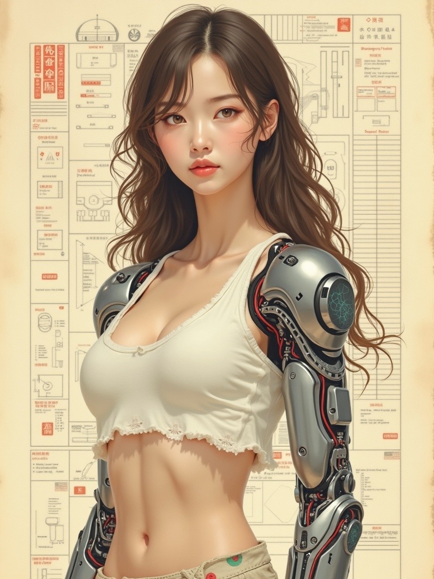 Futuristic Female Figure with Human-Robotic Features