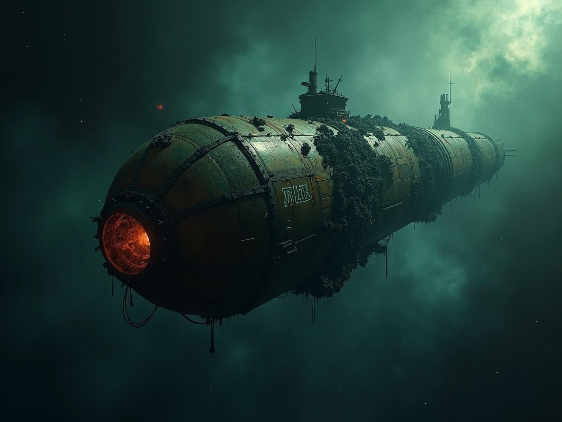 Futuristic Submarine in Ethereal Underwater Landscape