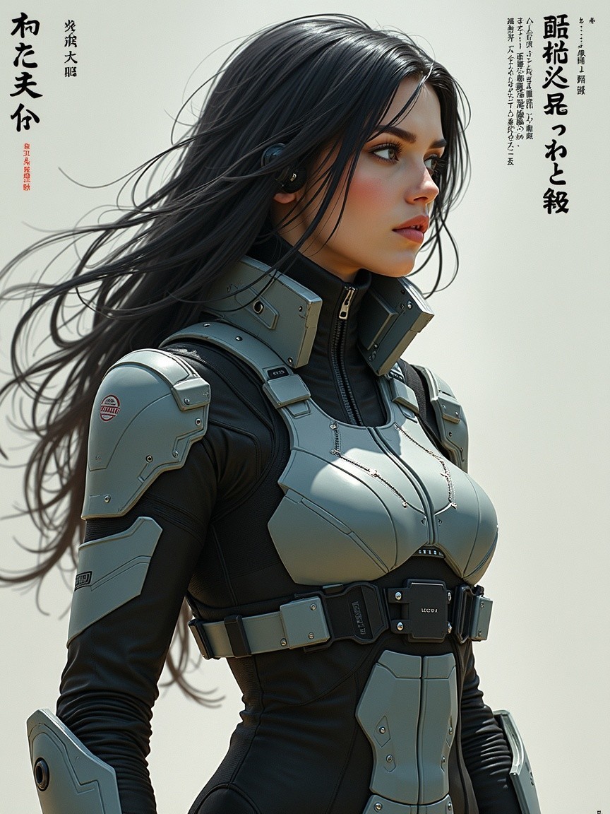 Futuristic female character in high-tech armor suit