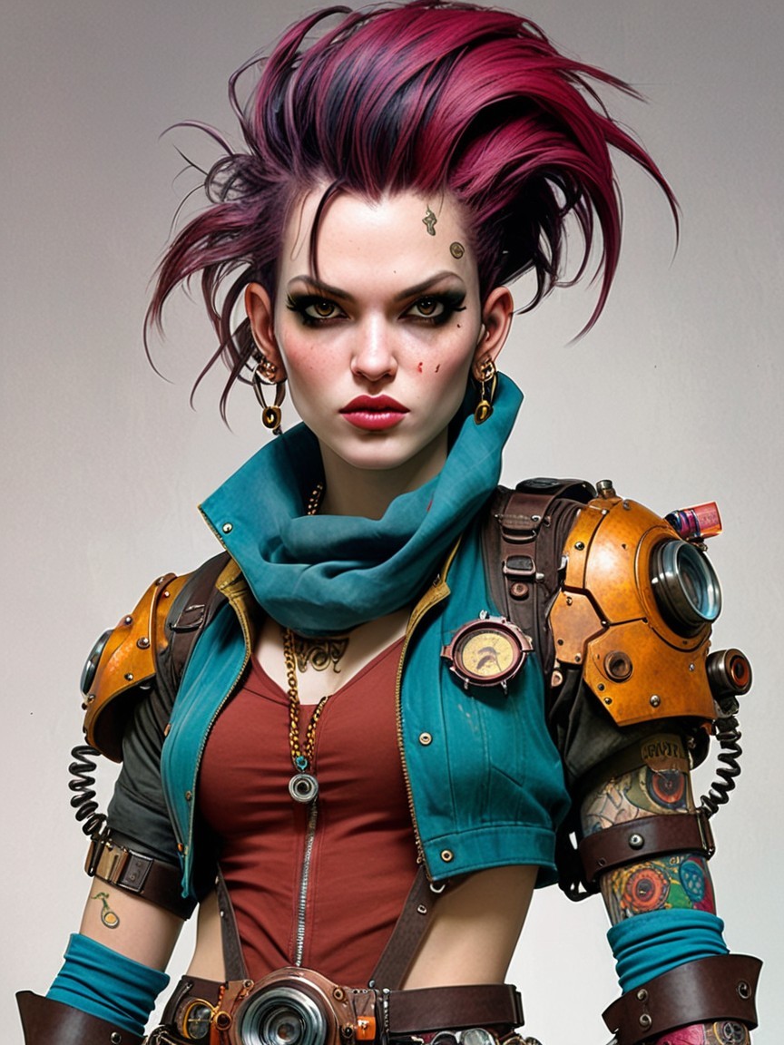 Cyberpunk Woman with Pink Mohawk and Unique Style