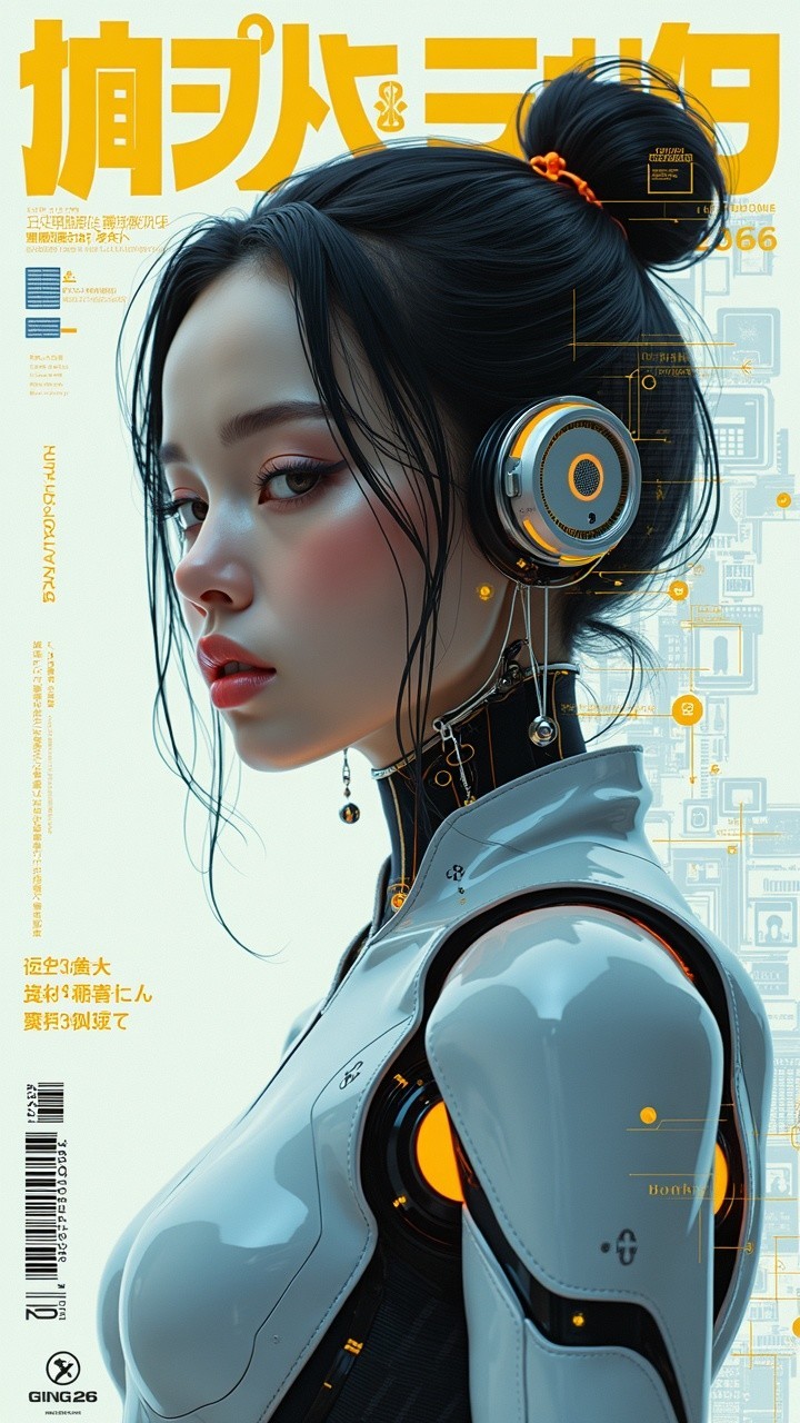 Futuristic Female Figure in Cyborg-Inspired Attire