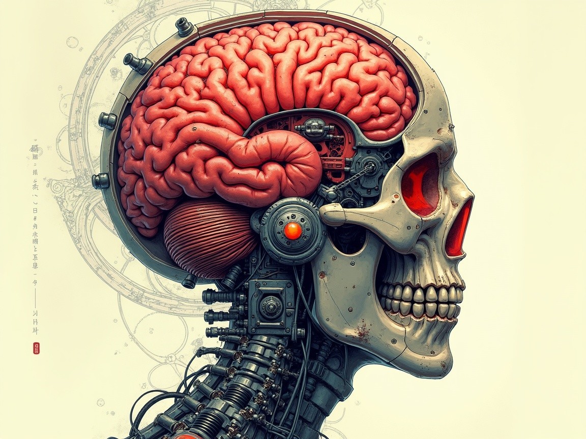 Futuristic Skull with Mechanical and Robotic Features
