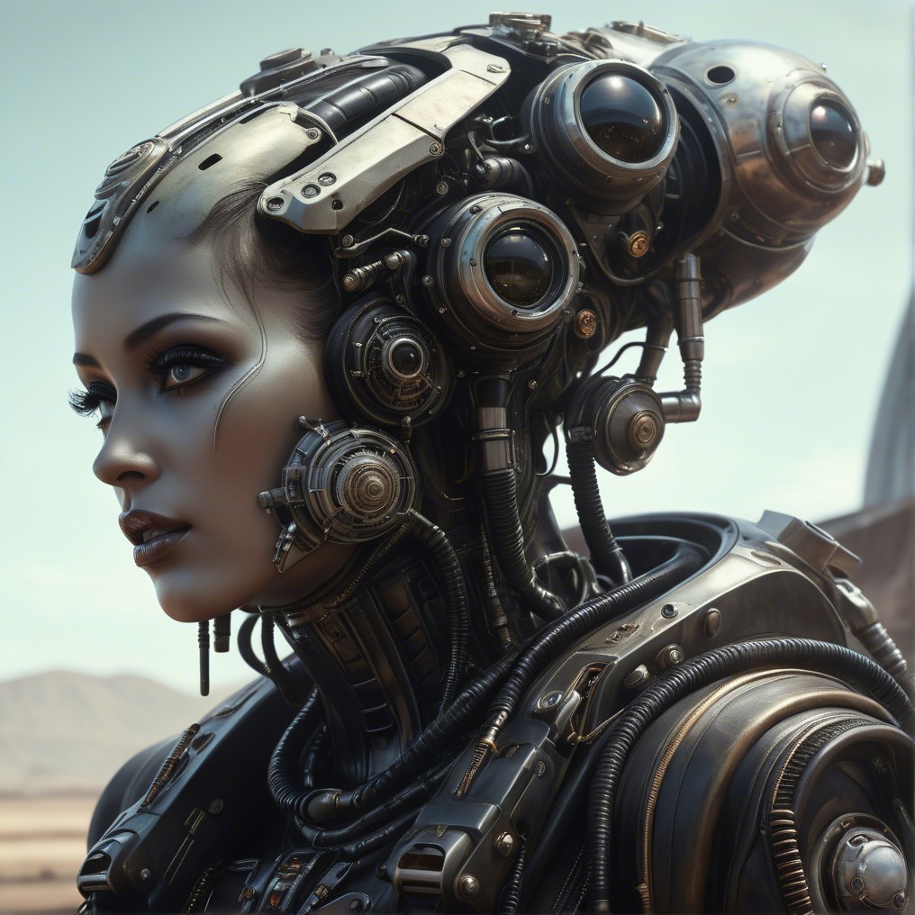 Futuristic Female Robotic Figure with Cybernetic Design