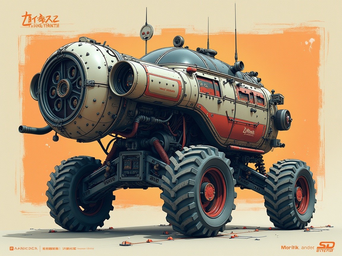 Futuristic Steampunk Vehicle for Rugged Terrain Exploration