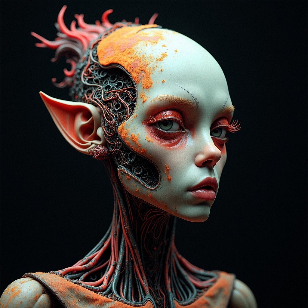 Humanoid Figure with Organic and Mechanical Elements