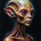 Humanoid Alien with Greenish-Yellow Skin and Cosmic Pattern