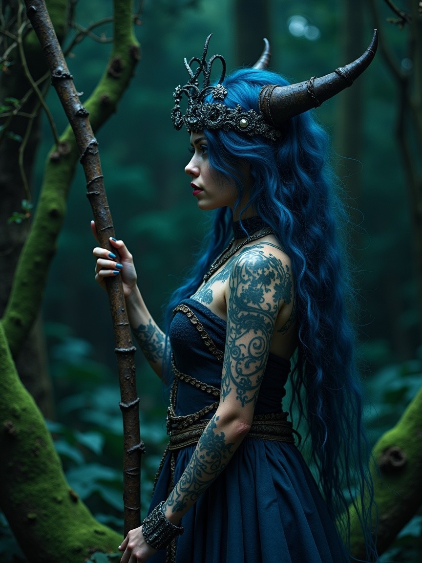 Mysterious Figure in Lush Forest with Ethereal Light