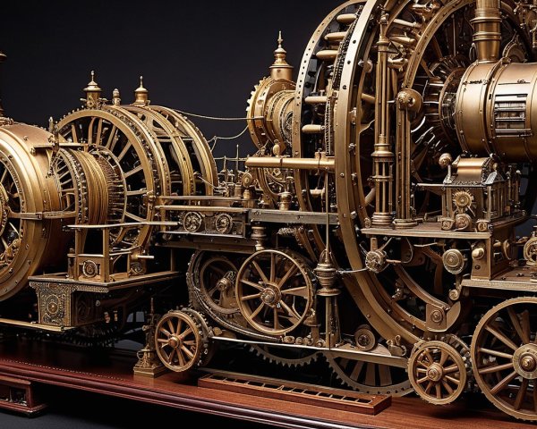 Intricate Steampunk Model with Brass Gears and Turbines
