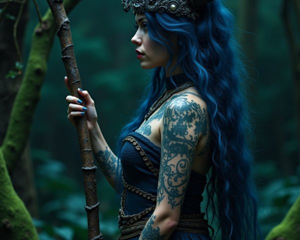 Mysterious Figure in Lush Forest with Ethereal Light