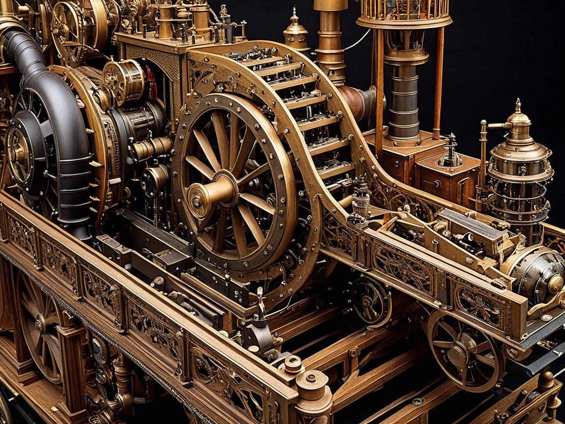 Intricate Steampunk Machine with Brass and Copper Design