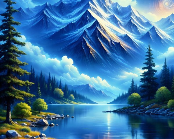 Majestic Mountains and Starry Sky Landscape Scene
