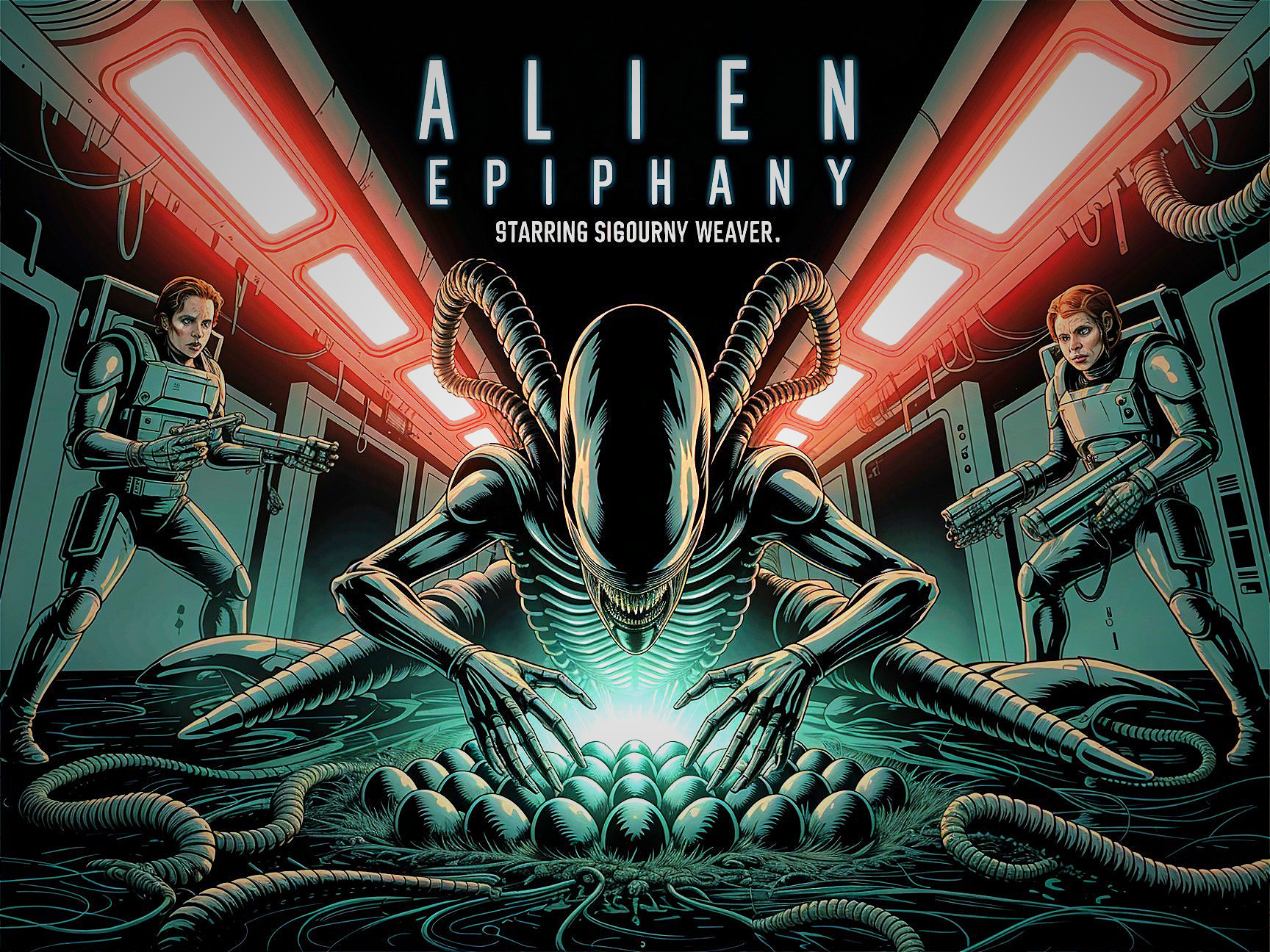 Dramatic Sci-Fi Scene with Alien and Futuristic Characters