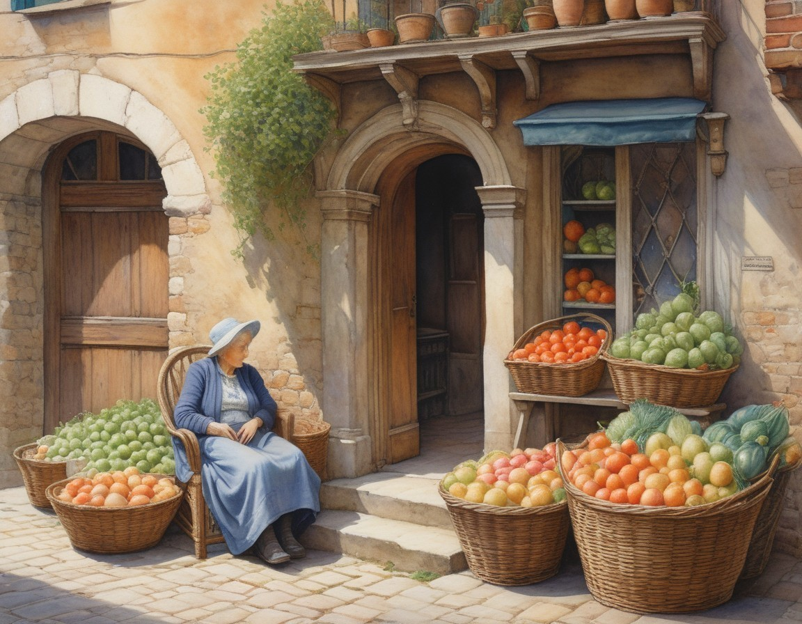 Charming Outdoor Market with Fresh Produce Display