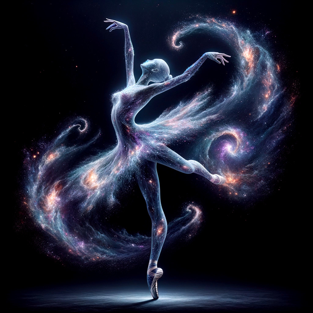 Cosmic Dancer with Galaxies and Stars Background
