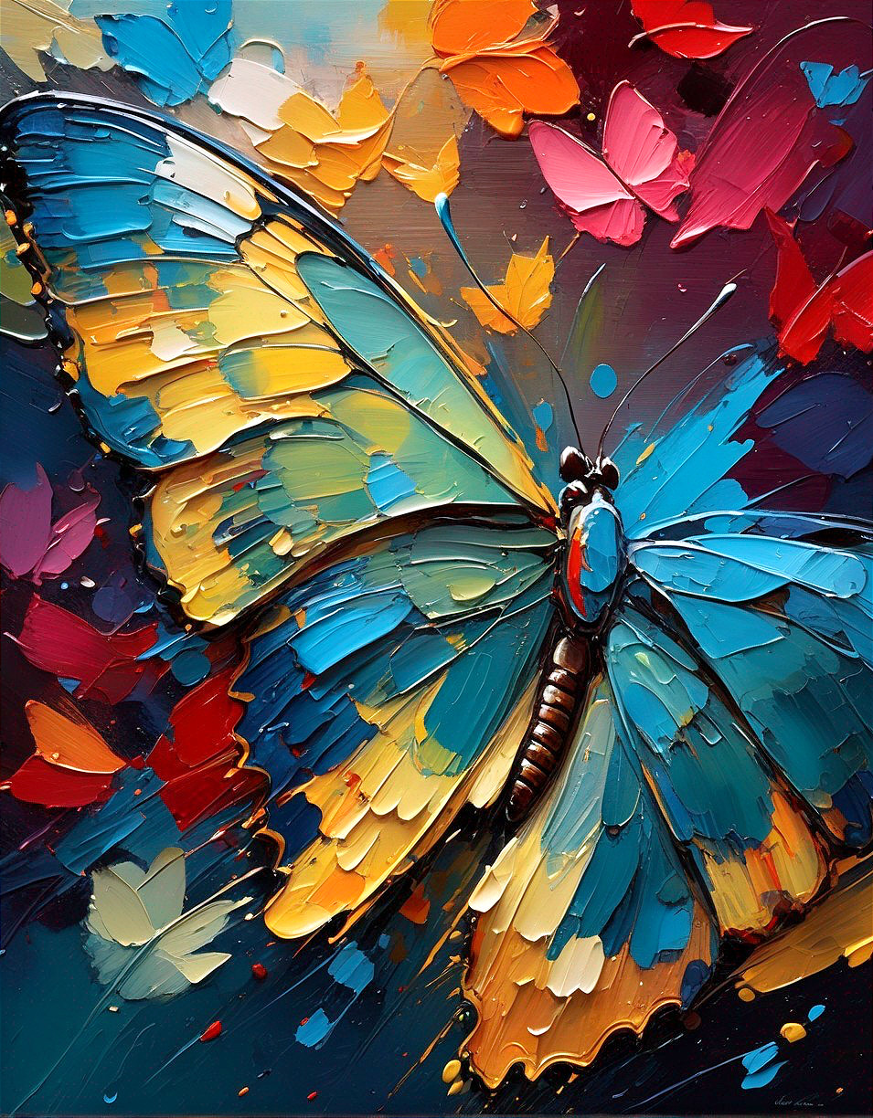 Colorful Butterfly Artwork with Dynamic Brushstrokes