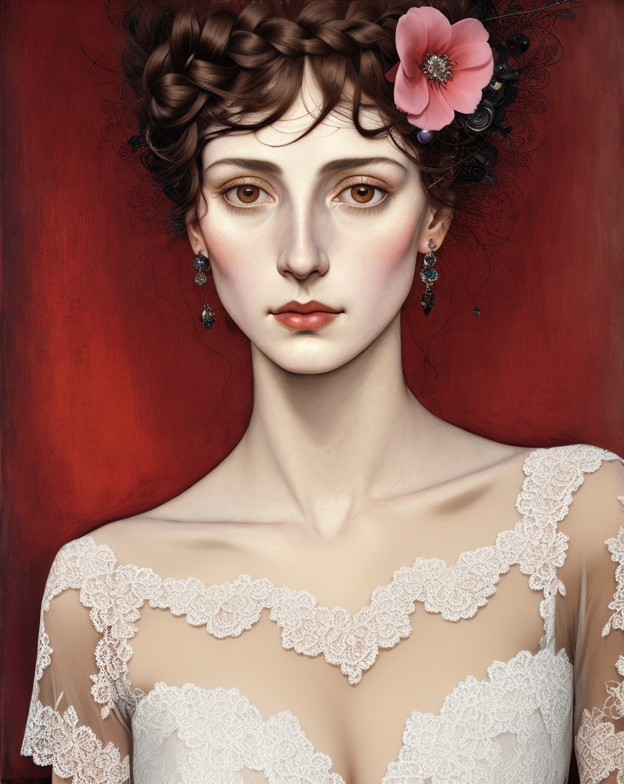 Portrait of a Woman with Dark Hair and Lace Dress