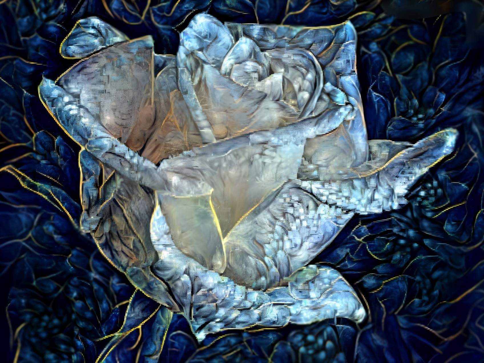 Intricately Detailed Icy Blue and Silver Rose