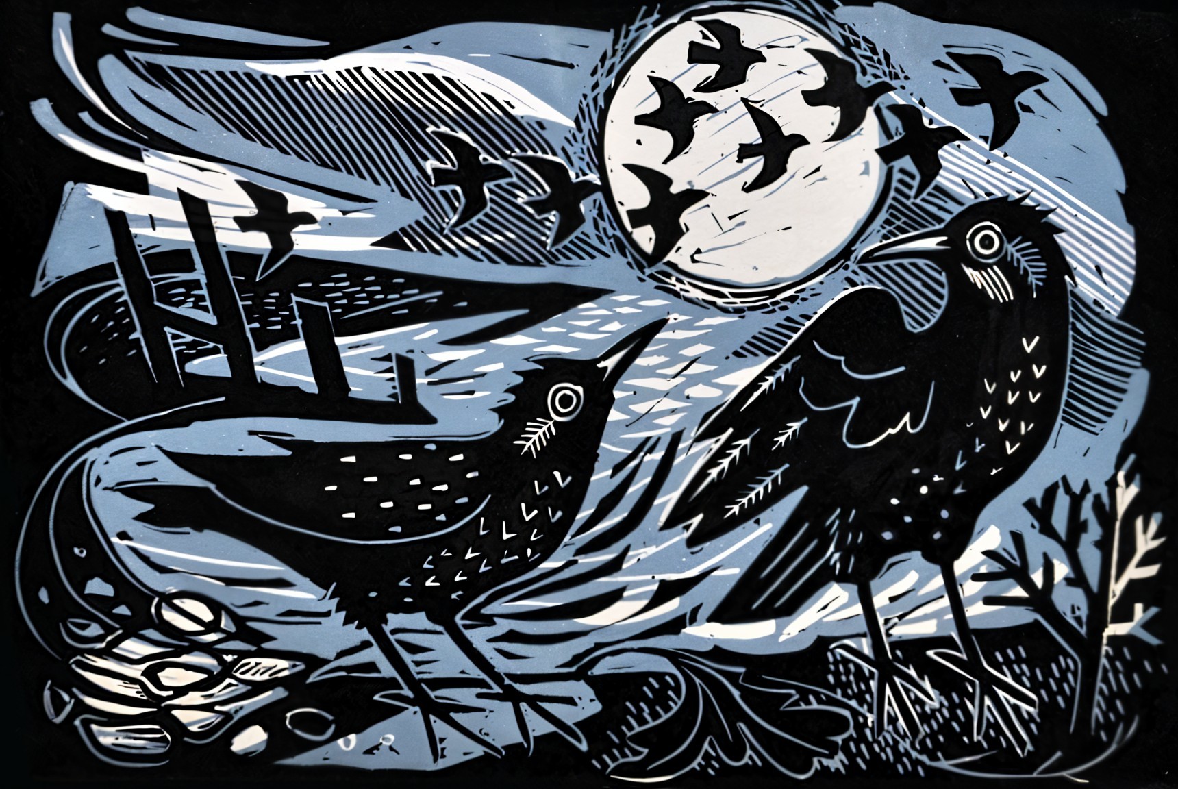 Monochromatic Paper-Cut Design of Birds and Landscape