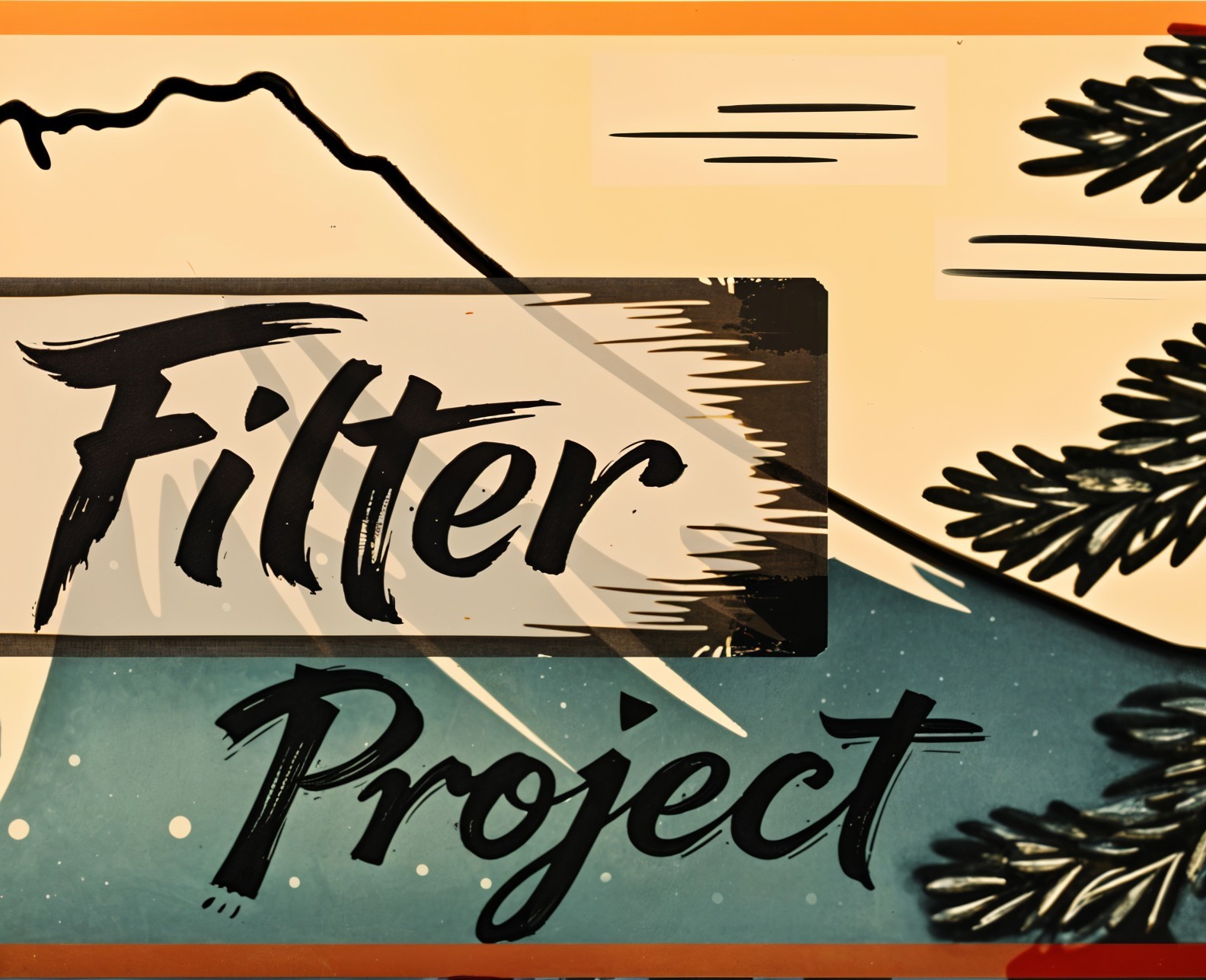 Stylized Landscape with Mountain and Artistic Text