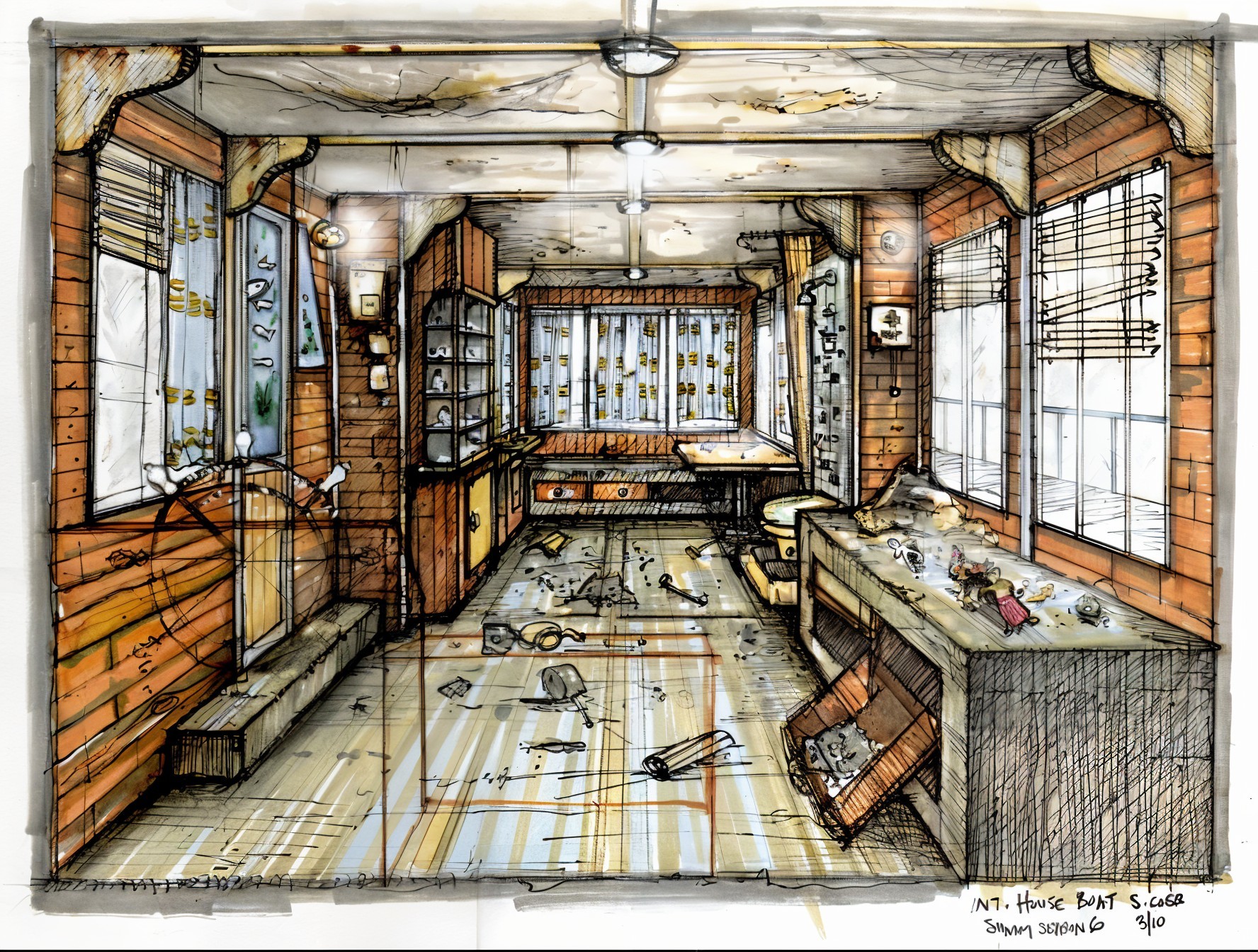 Dilapidated House Interior with Sunlight and Clutter