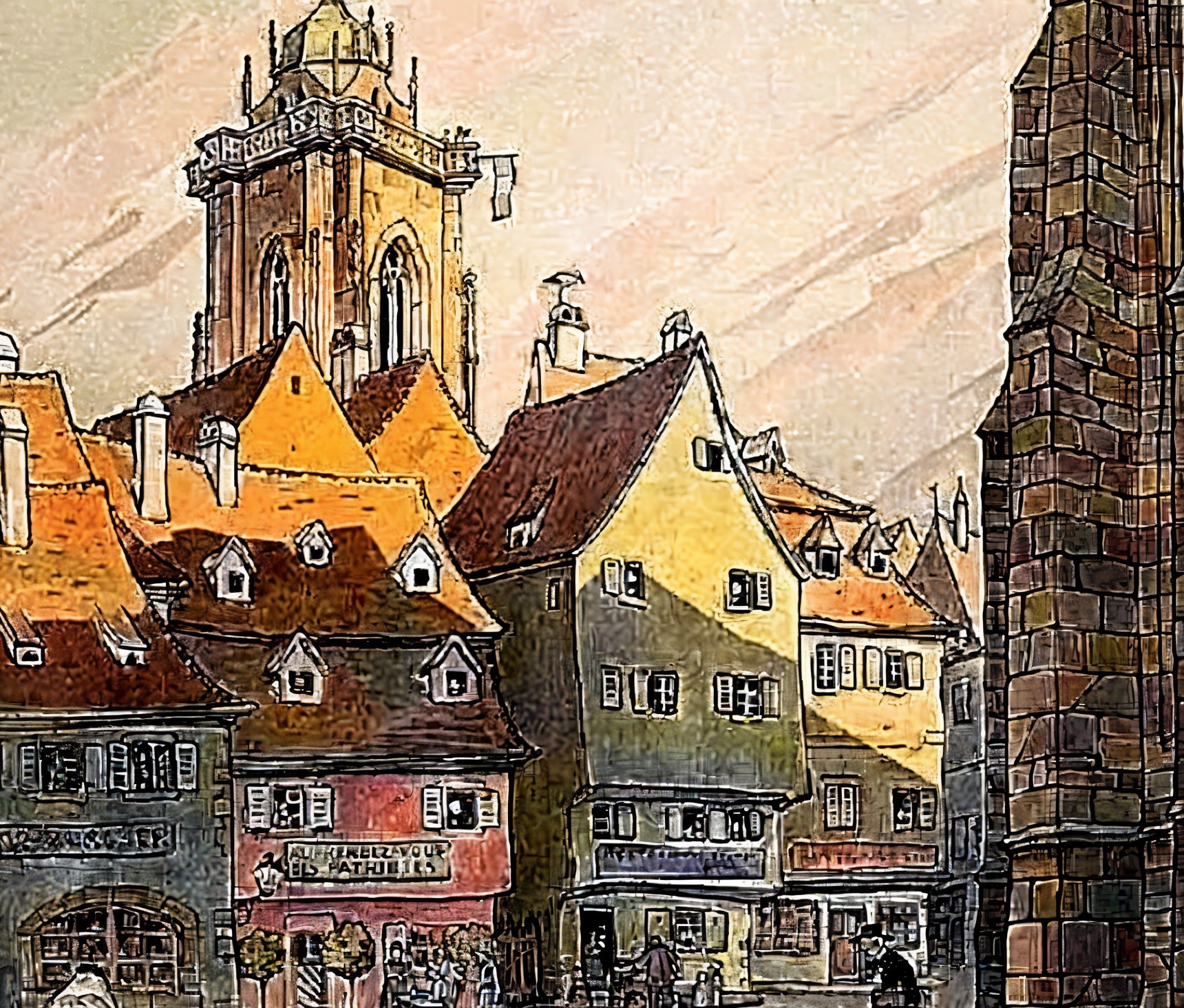 Charming European Town Square with Colorful Buildings