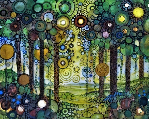 Vibrant Abstract Forest Scene with Colorful Patterns