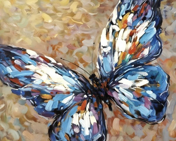 Vivid Painting of a Blue Butterfly with Textured Background