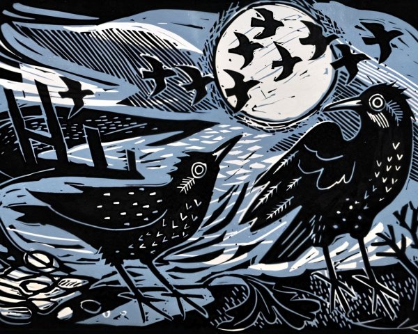 Monochromatic Paper-Cut Design of Birds and Landscape