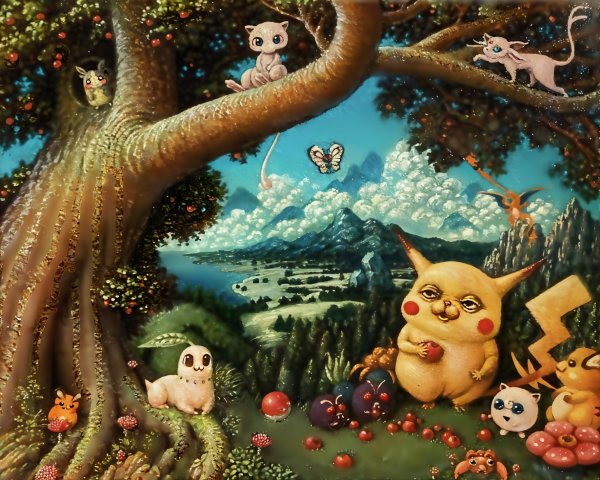 Whimsical Pokémon Landscape with Vibrant Colors