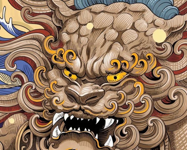 Stylized Lion-Like Creature with Intricate Fur Patterns