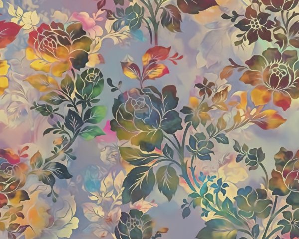 Layered Floral Pattern in Soft Hues on Pastel Backdrop