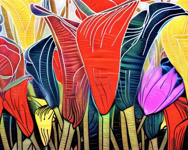 Vibrant Stylized Flowers in Bright Colors and Patterns