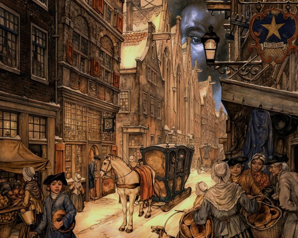 Historic European Street with Market Stalls and Carriage