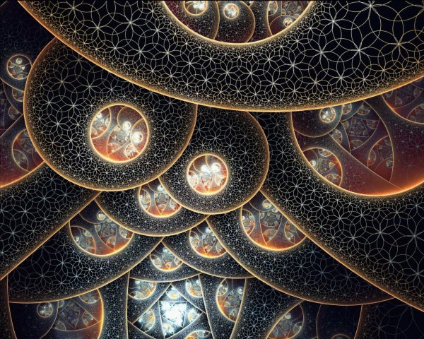 Intricate Fractal Design with Swirling Patterns and Orbs