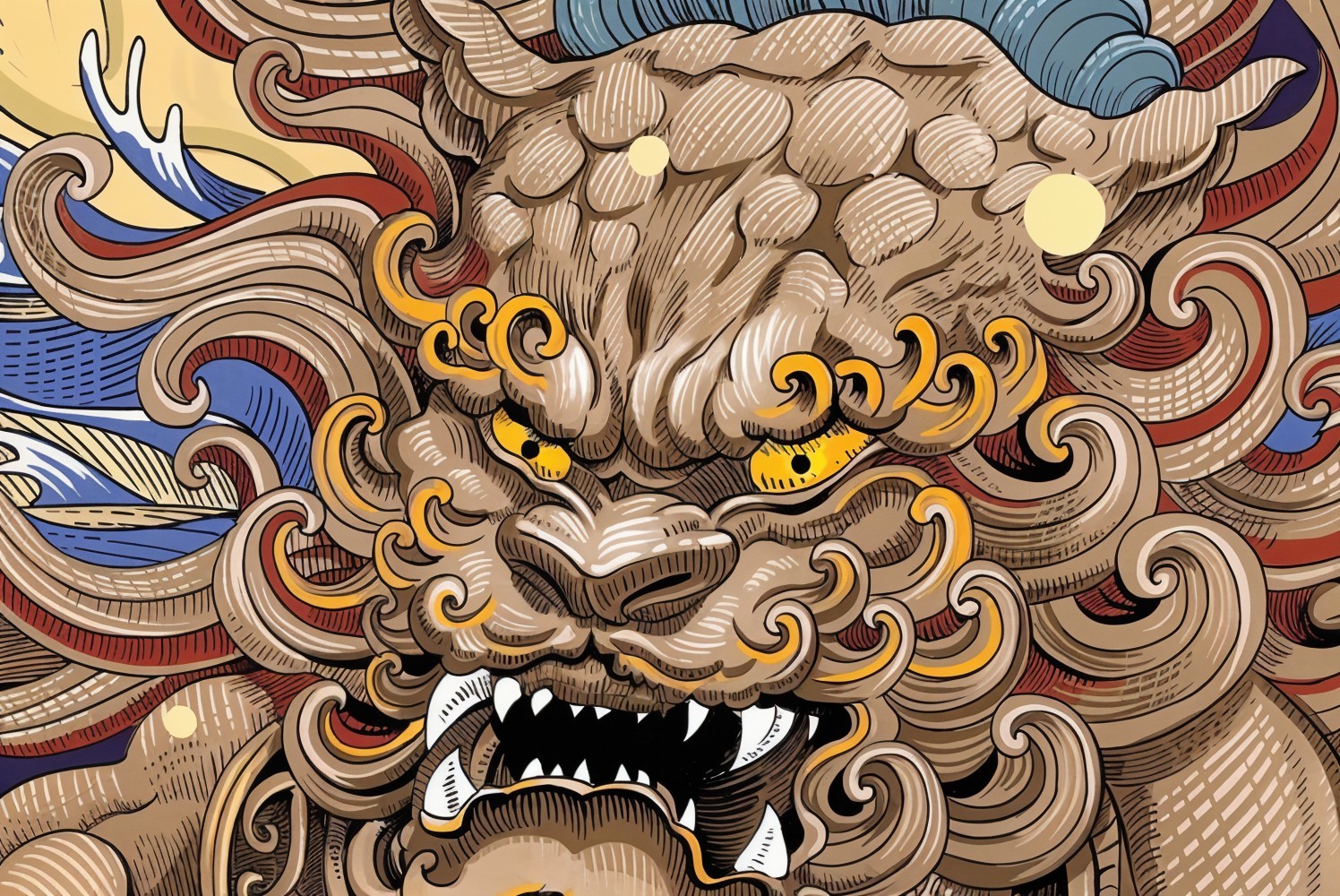 Stylized Lion-Like Creature with Intricate Fur Patterns