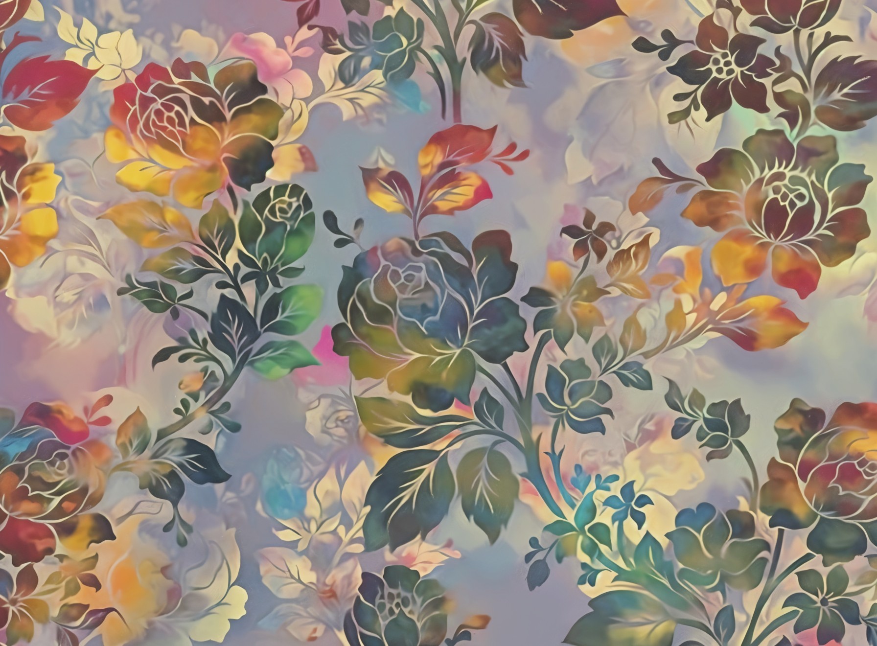 Layered Floral Pattern in Soft Hues on Pastel Backdrop