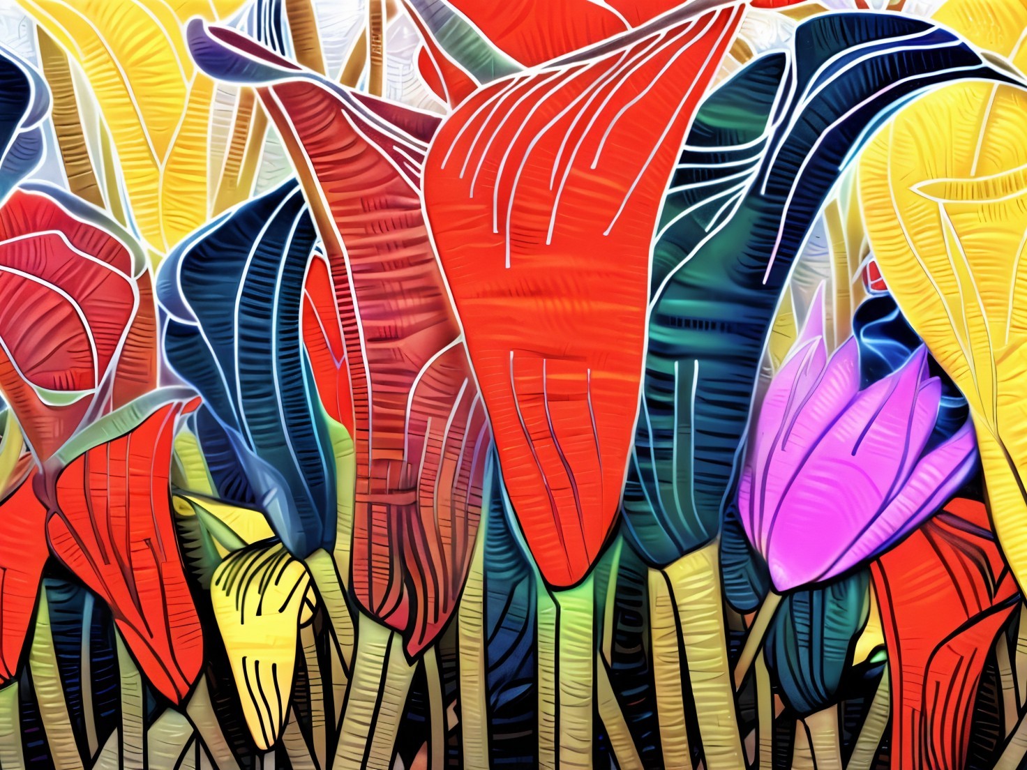 Vibrant Stylized Flowers in Bright Colors and Patterns