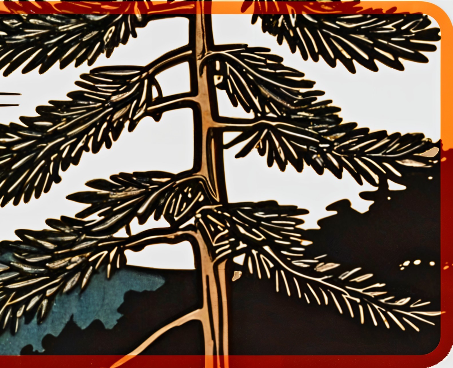 Stylized Illustration of a Tree Branch with Needles