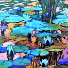 Serene Water Scene with Lily Pads and Reeds