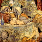 Regal Scene with King on Ornate Throne and Figures