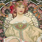 Elegant Woman in Art Nouveau Floral Design