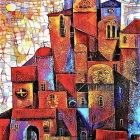 Vibrant Abstract Cityscape with Bold Colors and Patterns