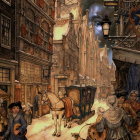 Historic European Street with Market Stalls and Carriage